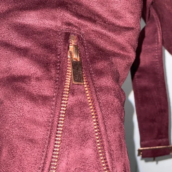 Women’s Lauren Conrad Runway Faux-suede Moto Jacket Burgundy Size 4 - Picture 4 of 8